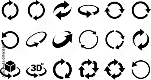 Circular Refresh Arrow Icons Set Vector Illustration, Rotate, Reload, Sync, Recycle and 3D Rotation Symbols Collection