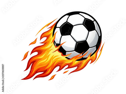 Soccer ball with fiery explosion effect isolated isolated on transparent background, illustration