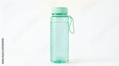 Reusable plastic water bottle isolated on white background.