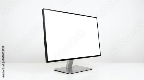 Modern blank desktop computer monitor isolated on white background.