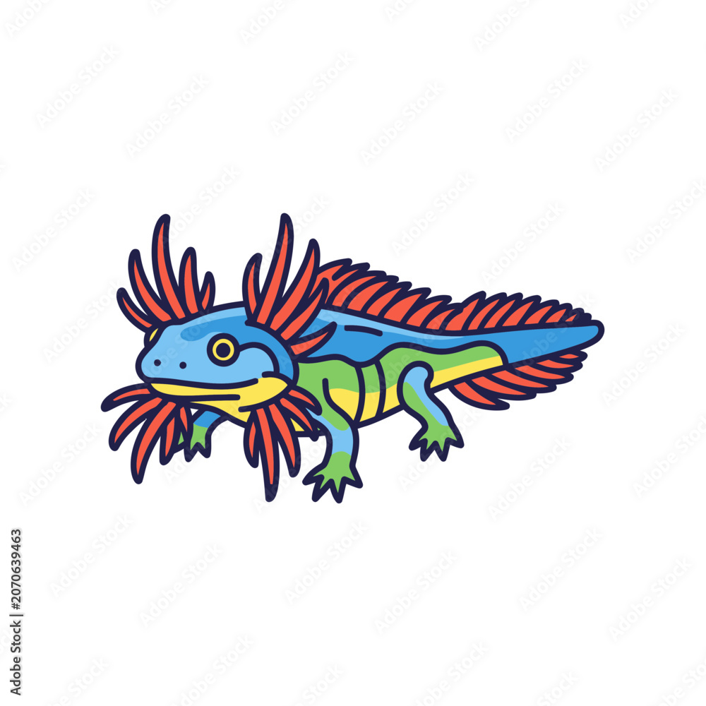 Fototapeta premium Cute cartoon axolotl illustration on transparent background