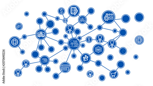 Photos Elegant business network diagram , illustrating an integrated ecosystem of supply chain, e-commerce, finance, and global B2B connectivity