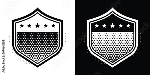 Foto Minimalist shield icon design with five stars and halftone pattern
