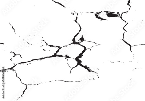 Black cracks damaged surface with broken lines and fractures
