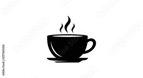 Konstfotografi Steaming cup of coffee on a saucer black icon