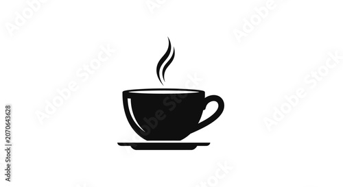 Obraz na płótnie Steaming cup of coffee on saucer black icon