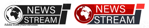 Photos News stream icon with globe symbol and earth shape for media broadcast on transp