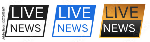 Photos Set of three live news badges with different color schemes