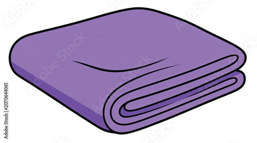 Purple folded towel on white background.