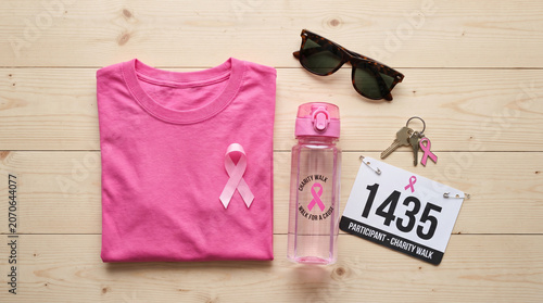 Charity Walk Breast Cancer Awareness Pink T Shirt Water Bottle Sunglasses Keys and Bib kit