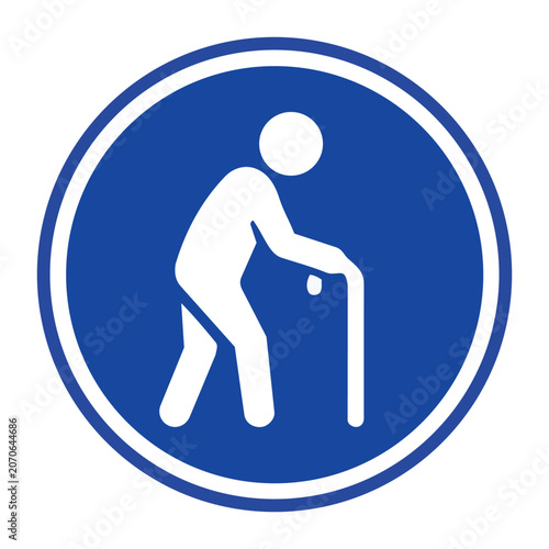 Elderly Person with Walking with Cane Icon Symbol