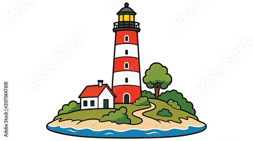 Red and white lighthouse tower structure.