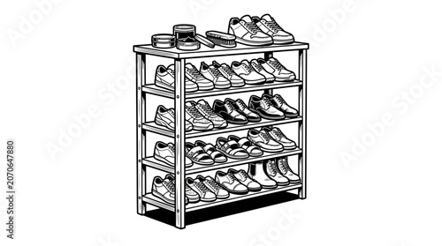 Tableau sur toile Shoe rack with various shoes.