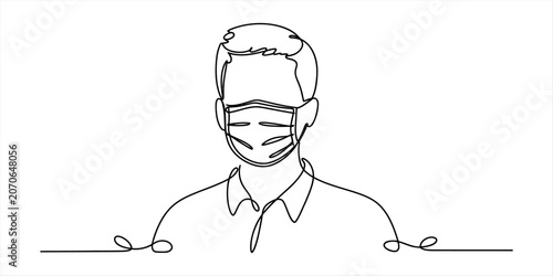 Bild auf Leinwand Continuous single line drawing of a man wearing a protective medical face mask t