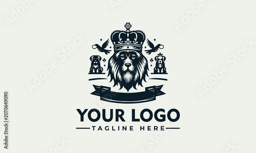 Foto Royal Lion Head Crest with Crown and Ribbon Vector Logo Illustration