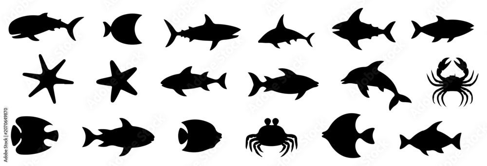 Fototapeta premium sea animal fish silhouette set