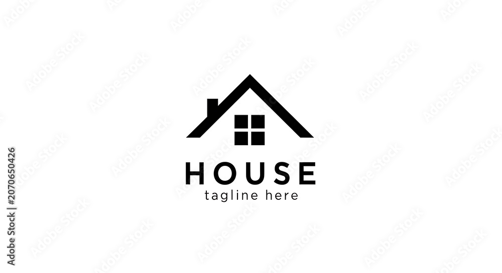 Fototapeta premium Minimalist black house logo with text on white background