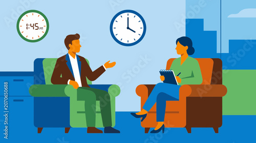 Foto Manager Attending Therapy Session During Extended Lunch Break