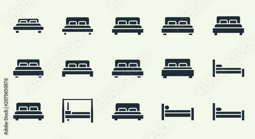 Set of various bed icons representing different furniture styles and sleeping arrangements.