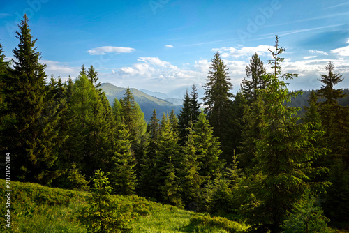 beautiful mountain landscape at a sunny summer morning in austria, in salzburg