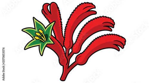 Red Flower with Green Leaves Illustration.