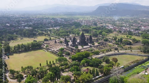  Drone view of Prambanan Hindu Temple in Central Java indonesia	