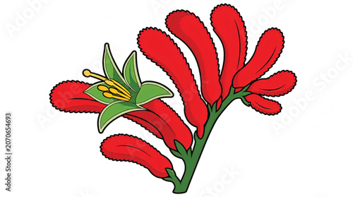 Red Flower with Green Stem.