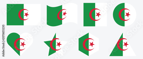 Algeria flag. Creative artistic representation. country and independence. Various Waving Algeria flag. red star and crescent