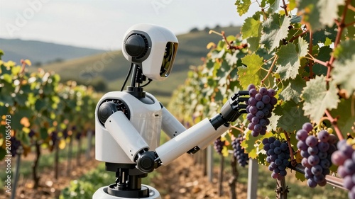 Vineyard Robot Harvesting Ripe Grapes