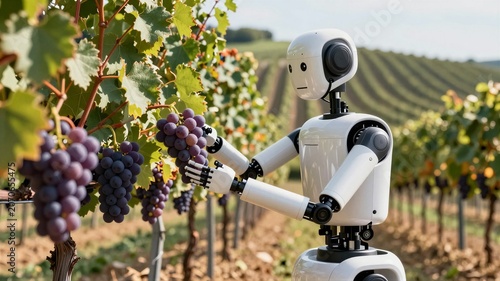 Vineyard Robot Harvesting Ripe Grapes