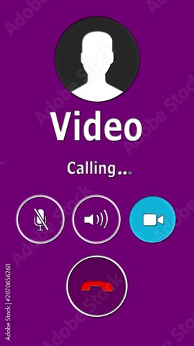 Incoming video call interface animation with accept and decline buttons, online camera communication notification screen on dark smartphone background.
