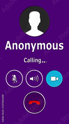 Anonymous call warning screen animation with answer and decline buttons, hidden caller mobile phone alert interface on dark background . 4k animation video.