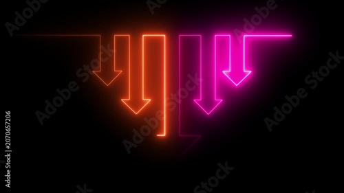 Neon glowing arrows moving forward on dark background loop.