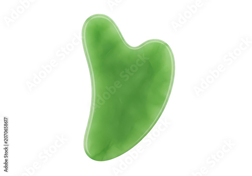 Green jade stone facial gua sha tool isolated on white background