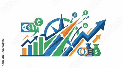 Colorful abstract illustration of growing business statistics and money