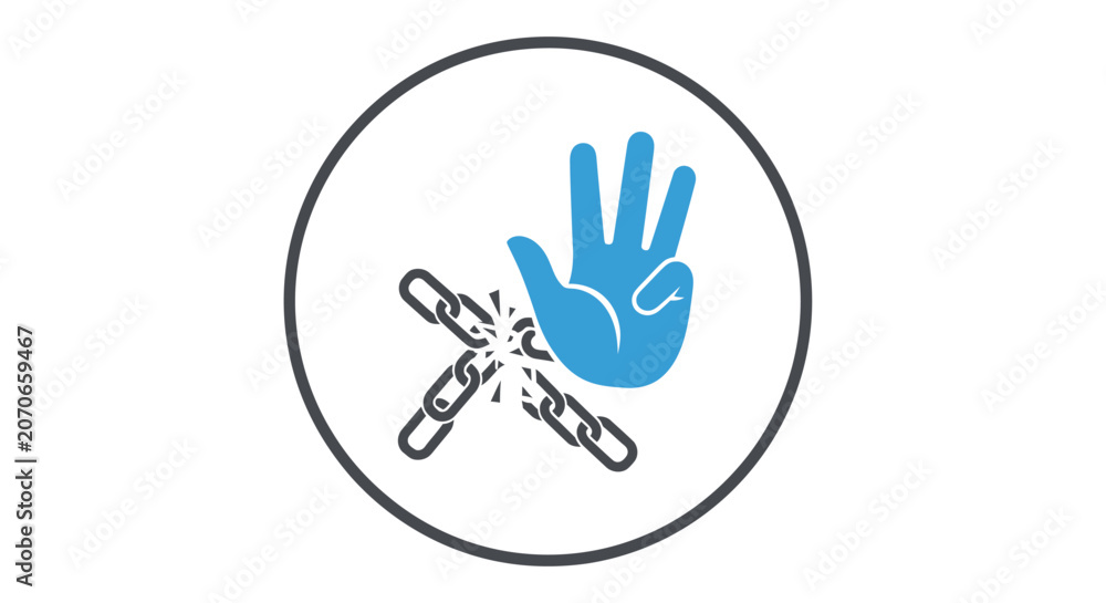 Fototapeta premium Icon representing freedom breaking free from chains.
