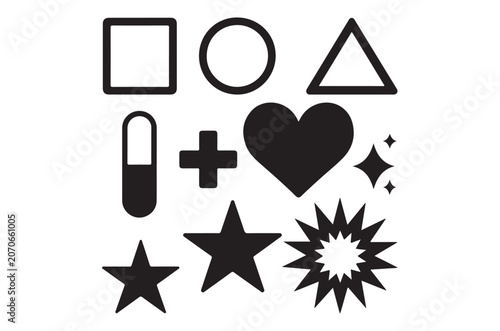 Geometric Shapes And Symbols Black Silhouette Collection On White Background