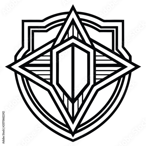 Heraldic shield with star and geometric lines heraldic geometric ornament