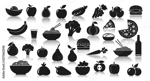 Vector illustration of various black coffee cups and mugs.