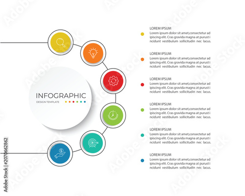 Business infographic template. Circle creative element design with marketing icons. Vector illustration 6 Step.