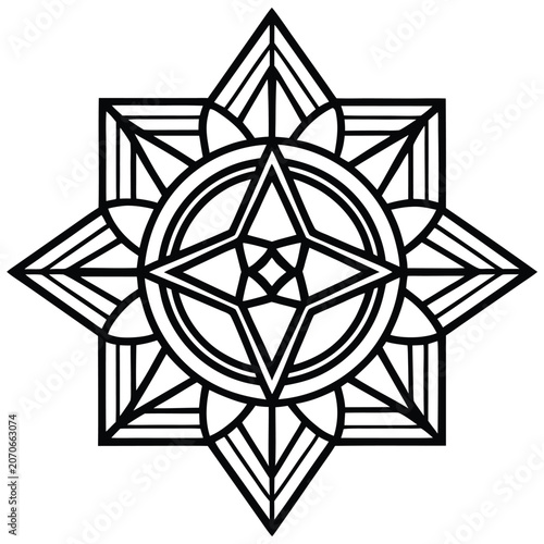 Abstract star and circle geometric line art graphic with geometric, abstract