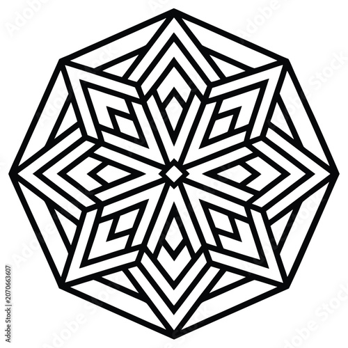 Eight pointed geometric star mandala outline with geometric abstract ornament