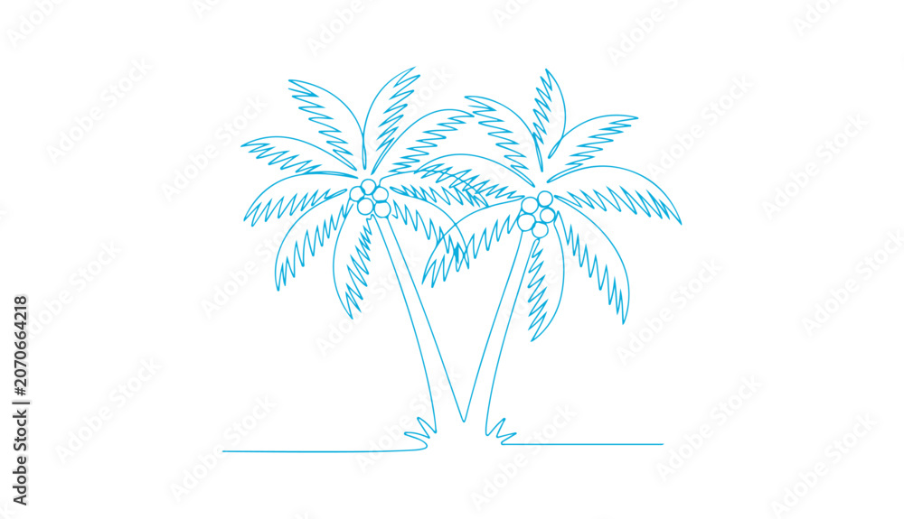 Obraz premium Coconut palm trees illustrated in a continuous line drawing vector style.