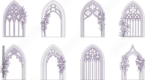 Tableau sur toile Gothic window frames with floral tracery and ornate decorative vector
