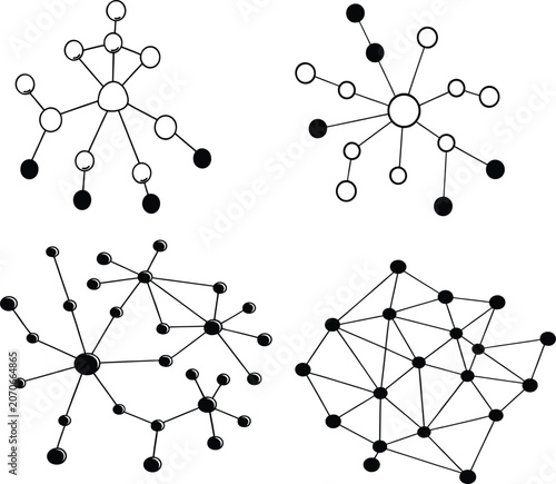 Network topology connections and data communication nodes with topology
