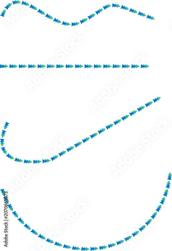 Abstract Curved and Straight Dotted Lines Set with Blue and Green Arrow Pattern