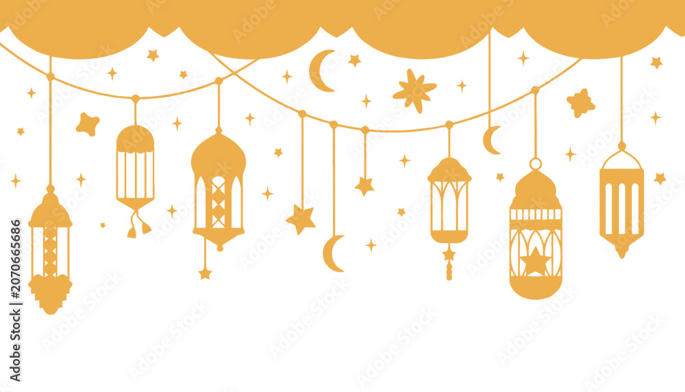 Fototapeta premium Ramadan lanterns hanging decoration set on white background