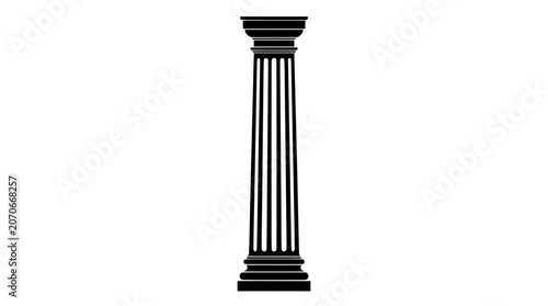 Black silhouette of a Doric column with fluting and a simple capital and base, representing classical architecture and strength PNG Isolated on transparent background