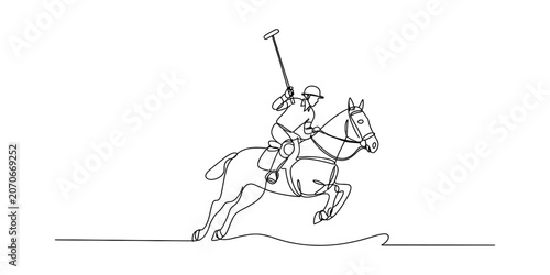 Quadro em tela Continuous single line drawing of a polo player riding a horse with a mallet