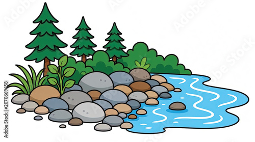 Illustration of a rocky shoreline.